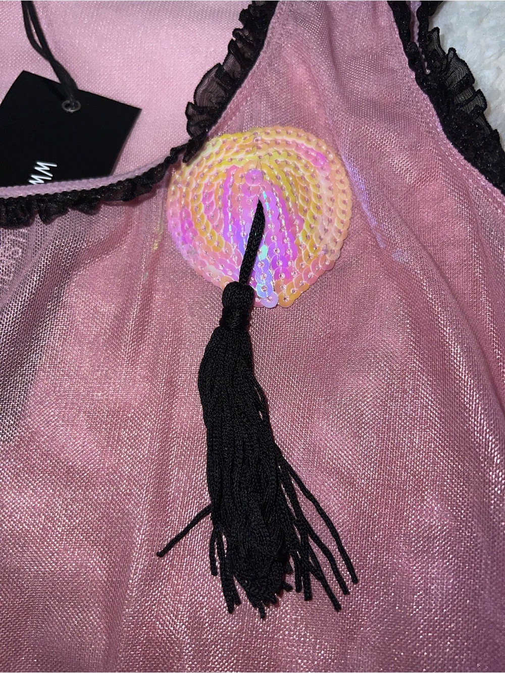 dELiA*s Pink Shimmer Crop Top with Tassel Pasties - Picture 7 of 11